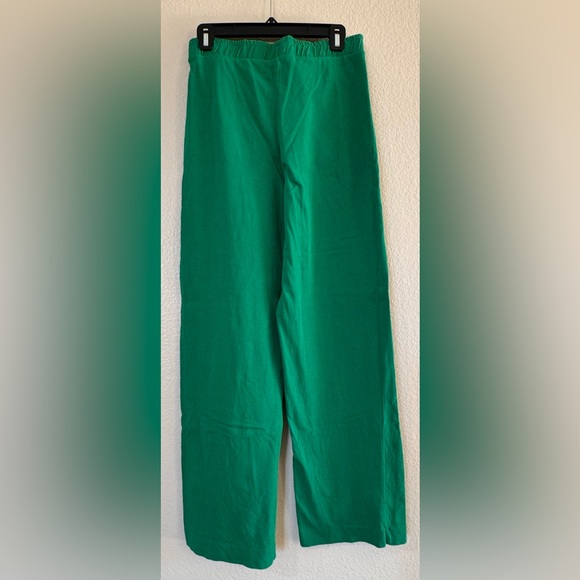 ZARA Kelly Green Tied Cotton Pants Size Medium - High Waisted Wide Leg - Picture 3 of 5